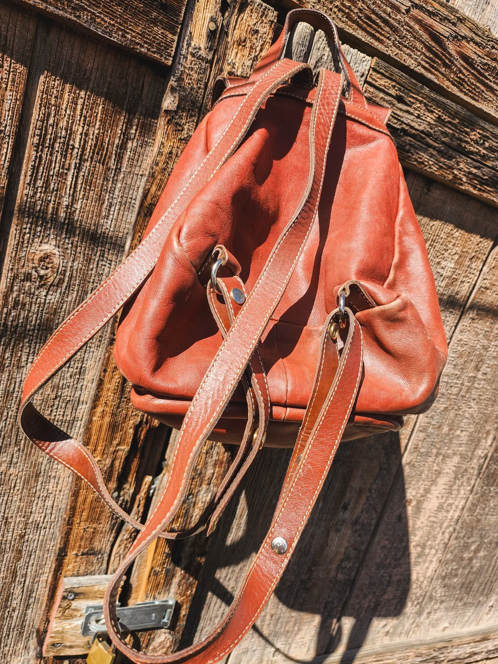 Francesco Biasia Brown Leather Backpack Made in Italy Drawstring Flap BagVintage
